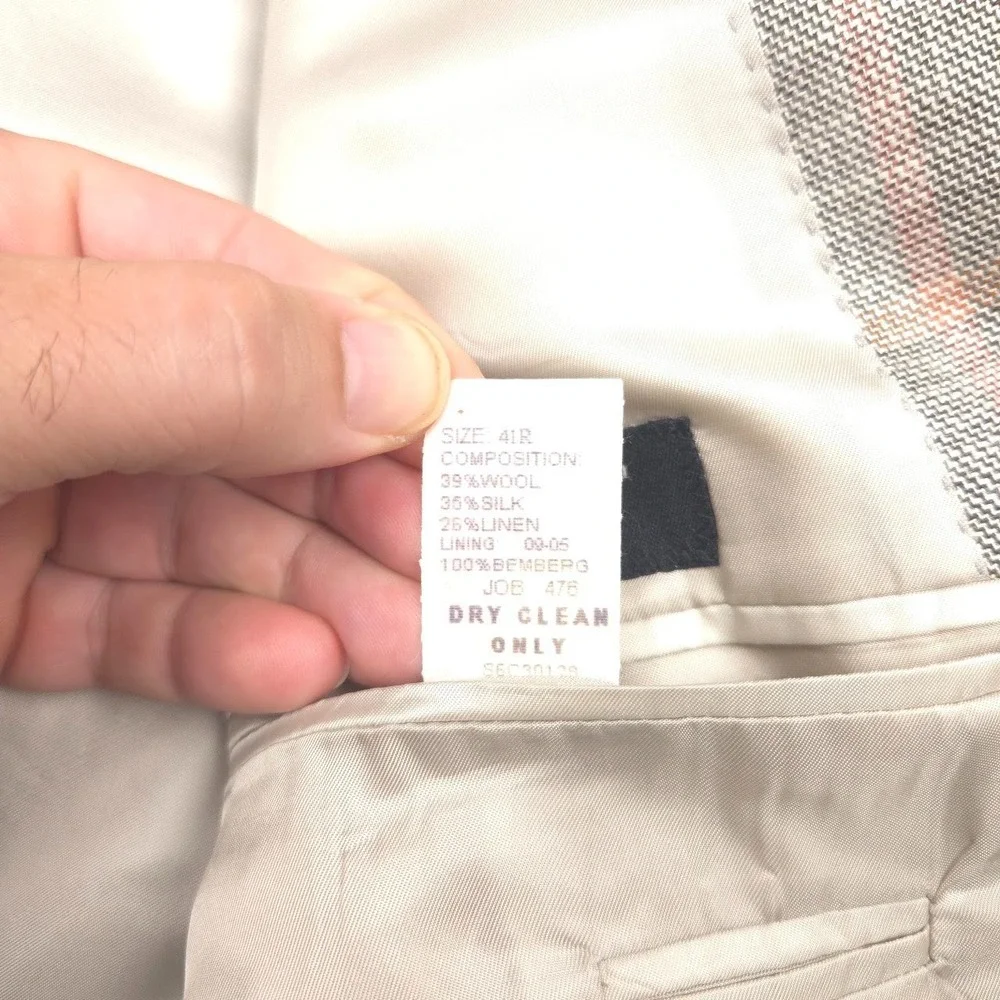 Jos A Bank Sport Coat Men 41R Wool Silk Linen Herringbone Windowpane Gray